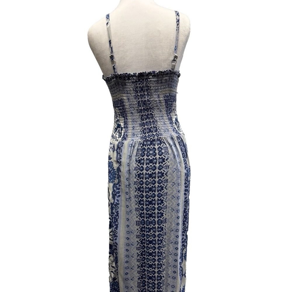 Angie Floral Smocked Maxi Sun Dress Size S Resort Beach Coastal Blue Boho Vaca - Picture 6 of 11
